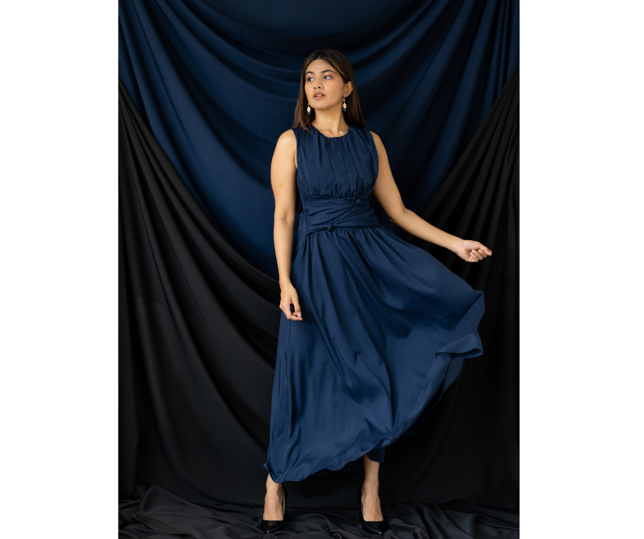 Front Knot Maxi Dress - Blue
