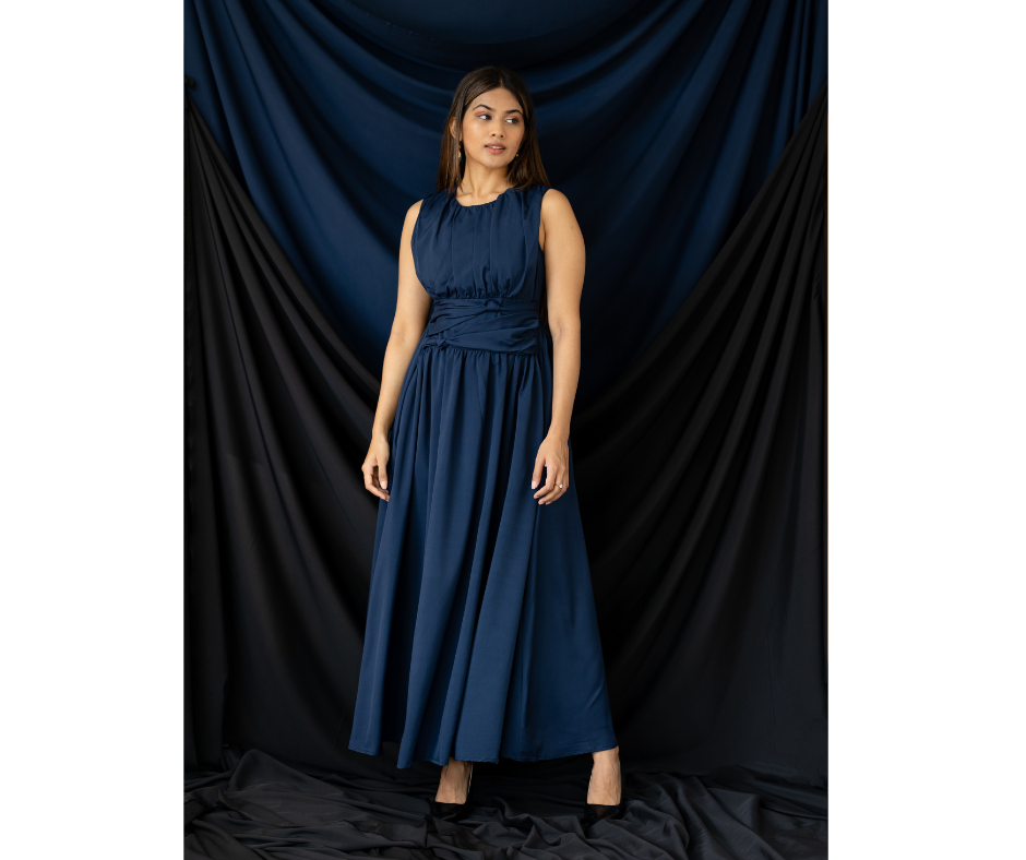 Front Knot Maxi Dress - Blue