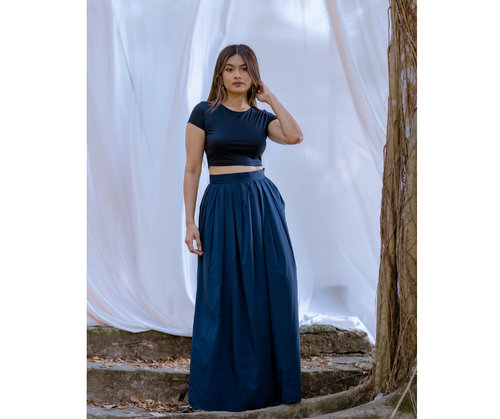 Cap Sleeve Fitted Crop Top- Navy