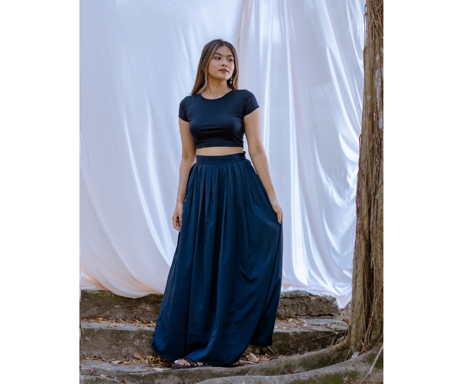 Cap Sleeve Fitted Crop Top- Navy