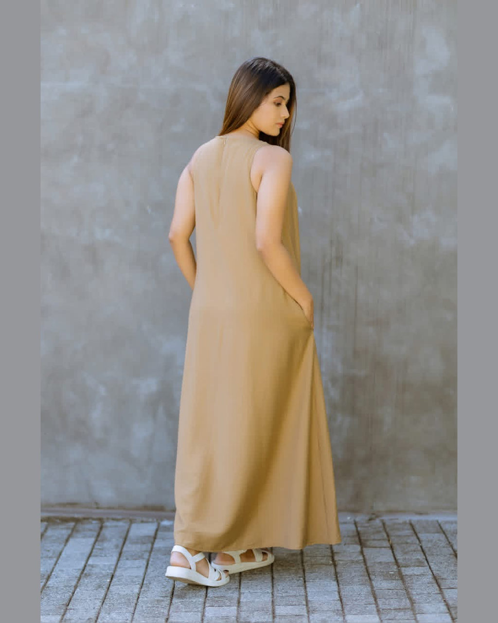 Brown Plated  Maxi Dress