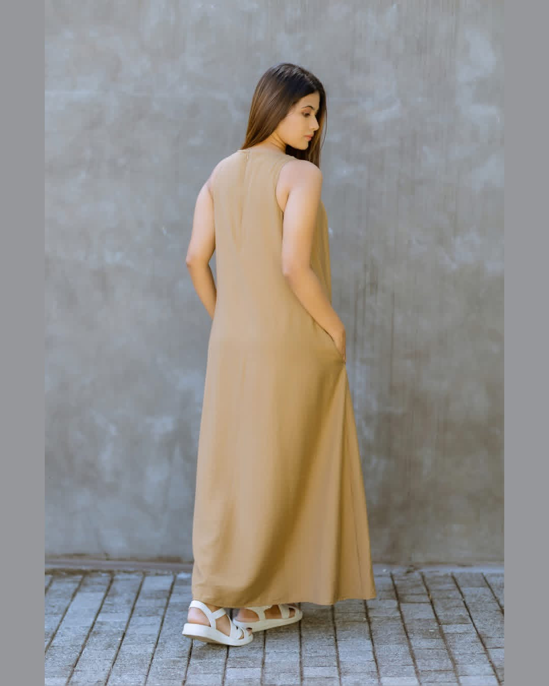 Brown Plated  Maxi Dress