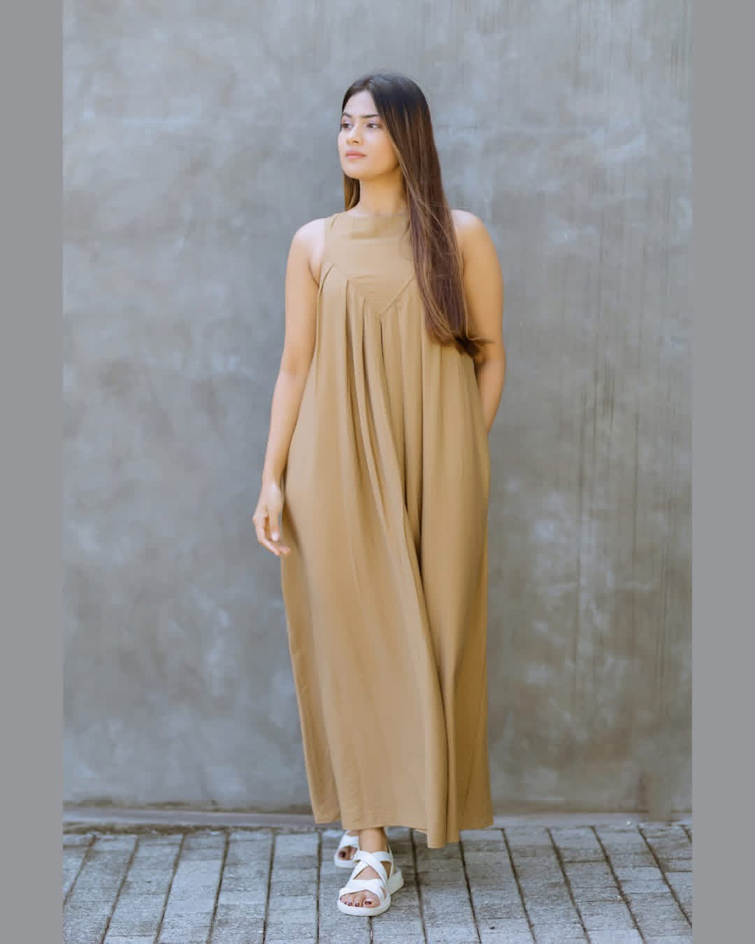 Brown Plated  Maxi Dress