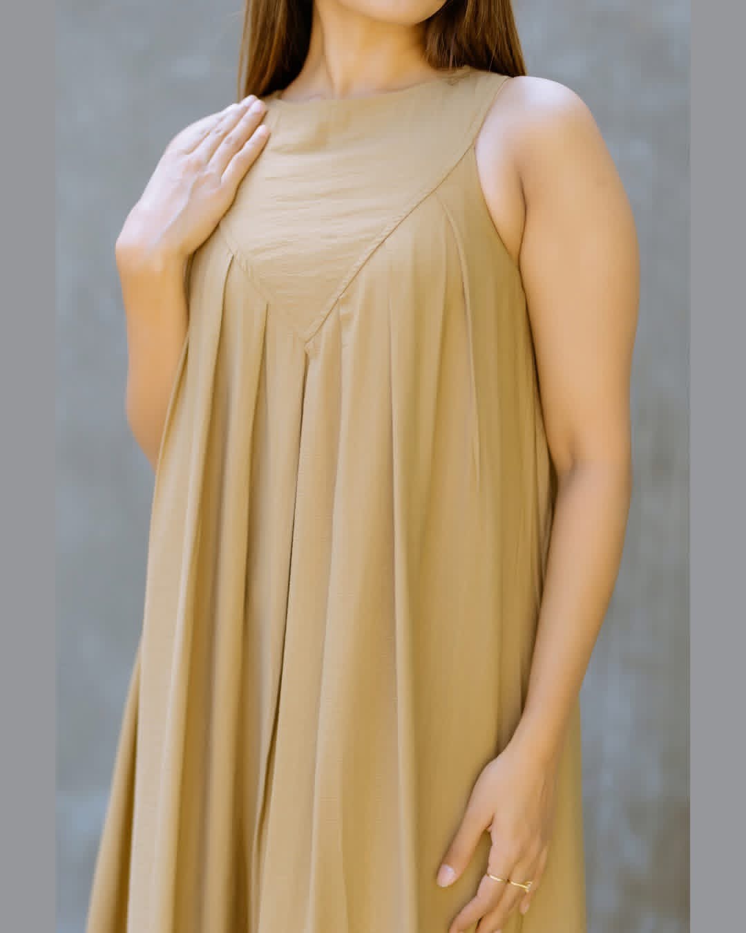 Brown Plated  Maxi Dress