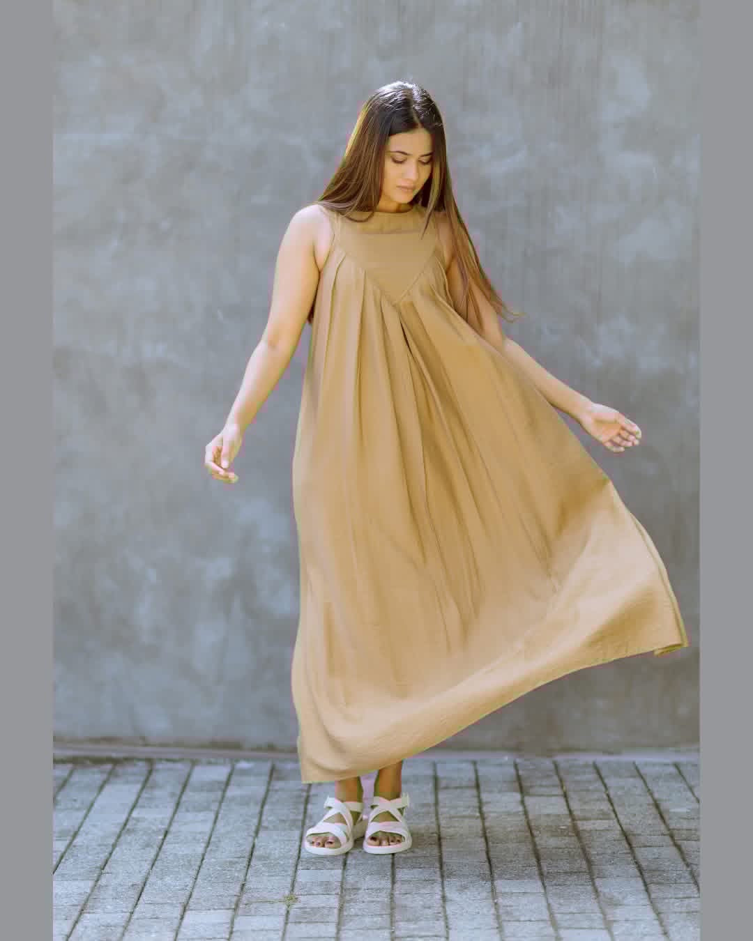 Brown Plated  Maxi Dress
