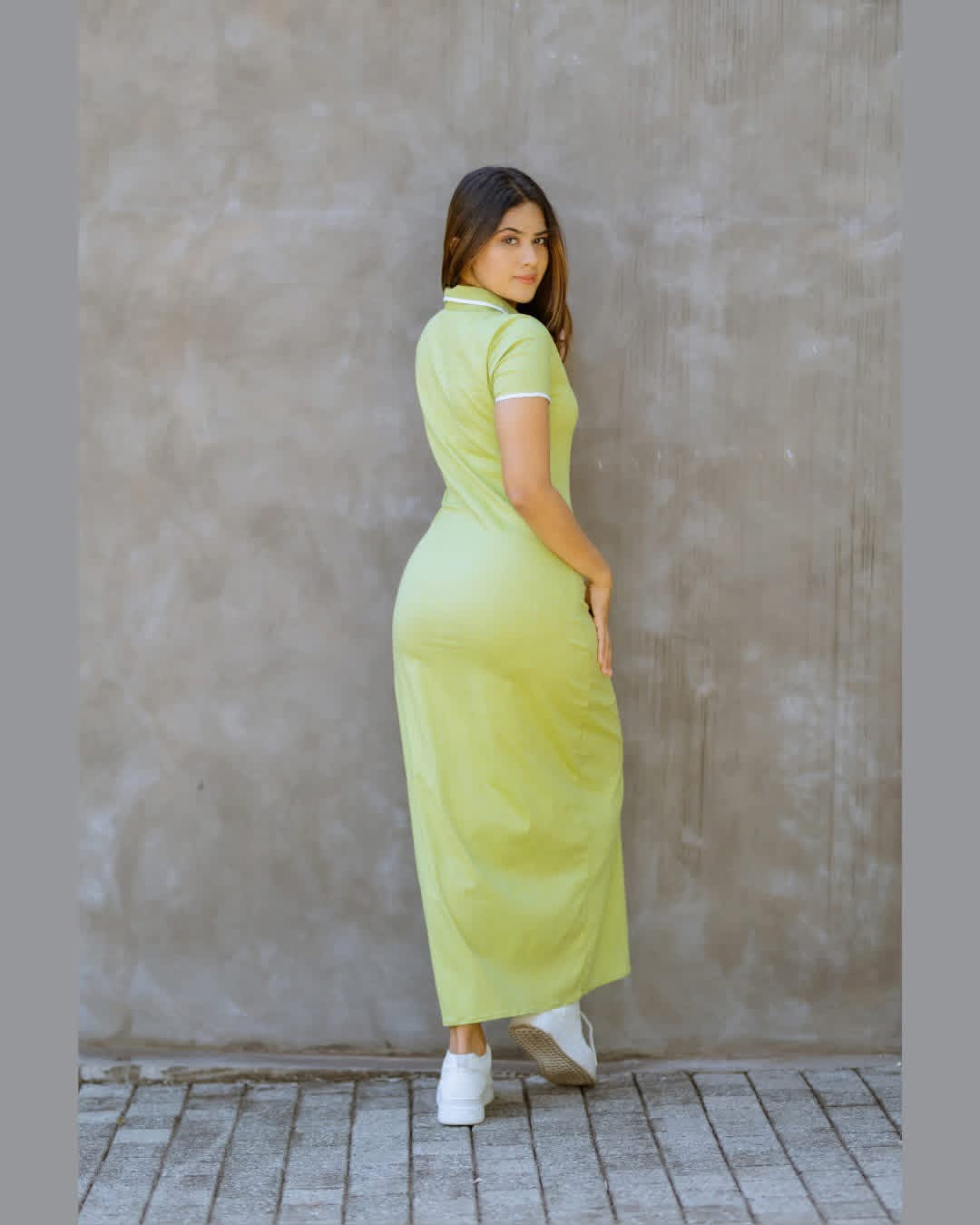 Lemon Green And White Polo Dress