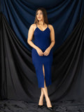 Spaghetti Strap V neck slit Midi Dress