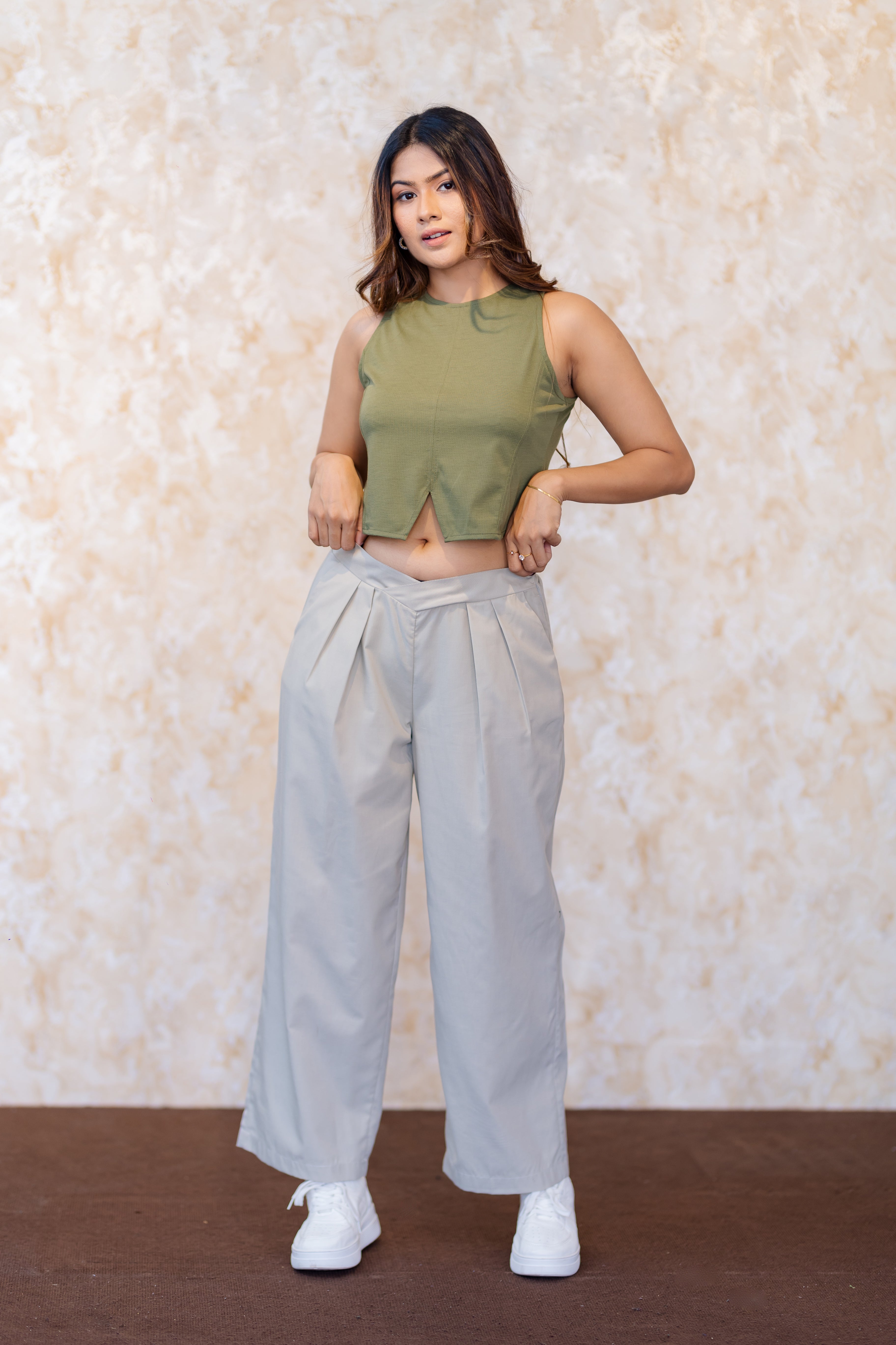 Neck Front Slit Crop Top