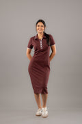 Maroon Contrast Trim Polo Collar Knit Midi