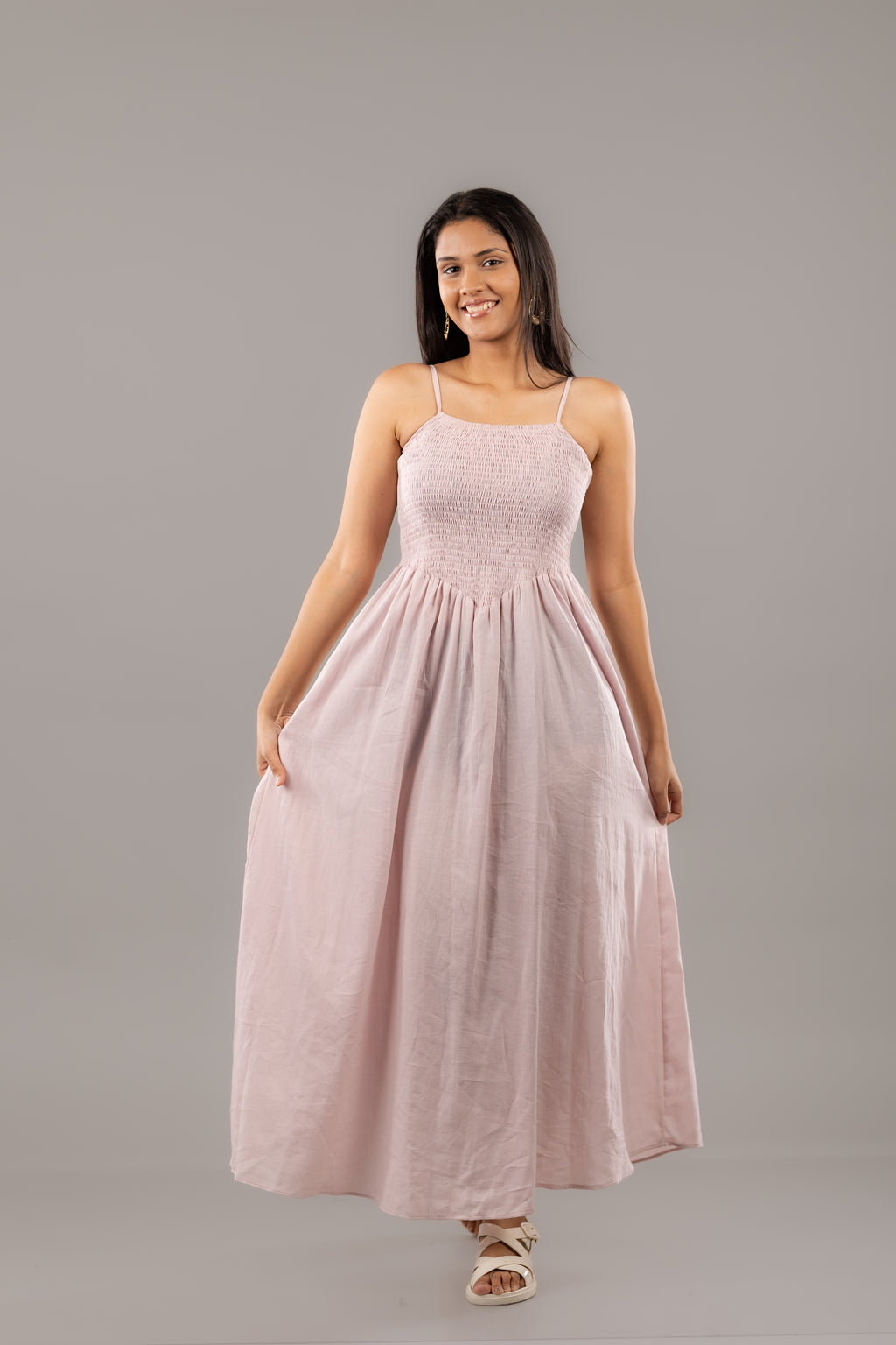 Dusty Pink Spaghetti Strap Smocked Flowy Maxi