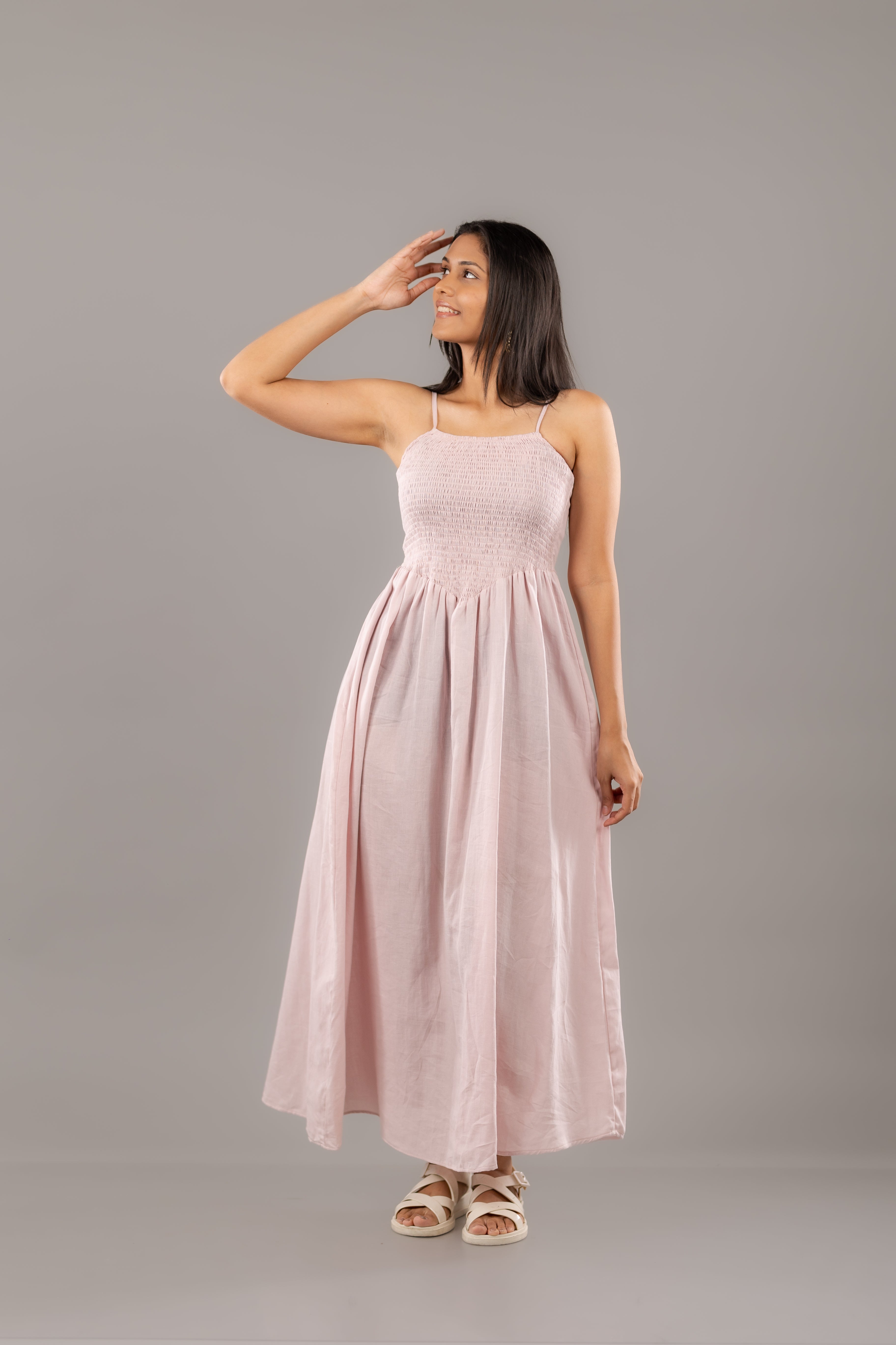 Dusty Pink Spaghetti Strap Smocked Flowy Maxi