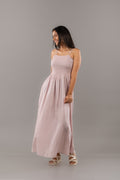 Dusty Pink Spaghetti Strap Smocked Flowy Maxi