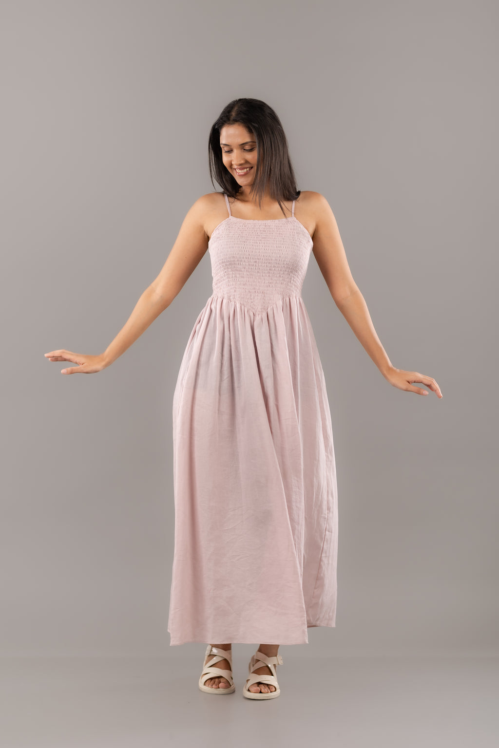 Dusty Pink Spaghetti Strap Smocked Flowy Maxi