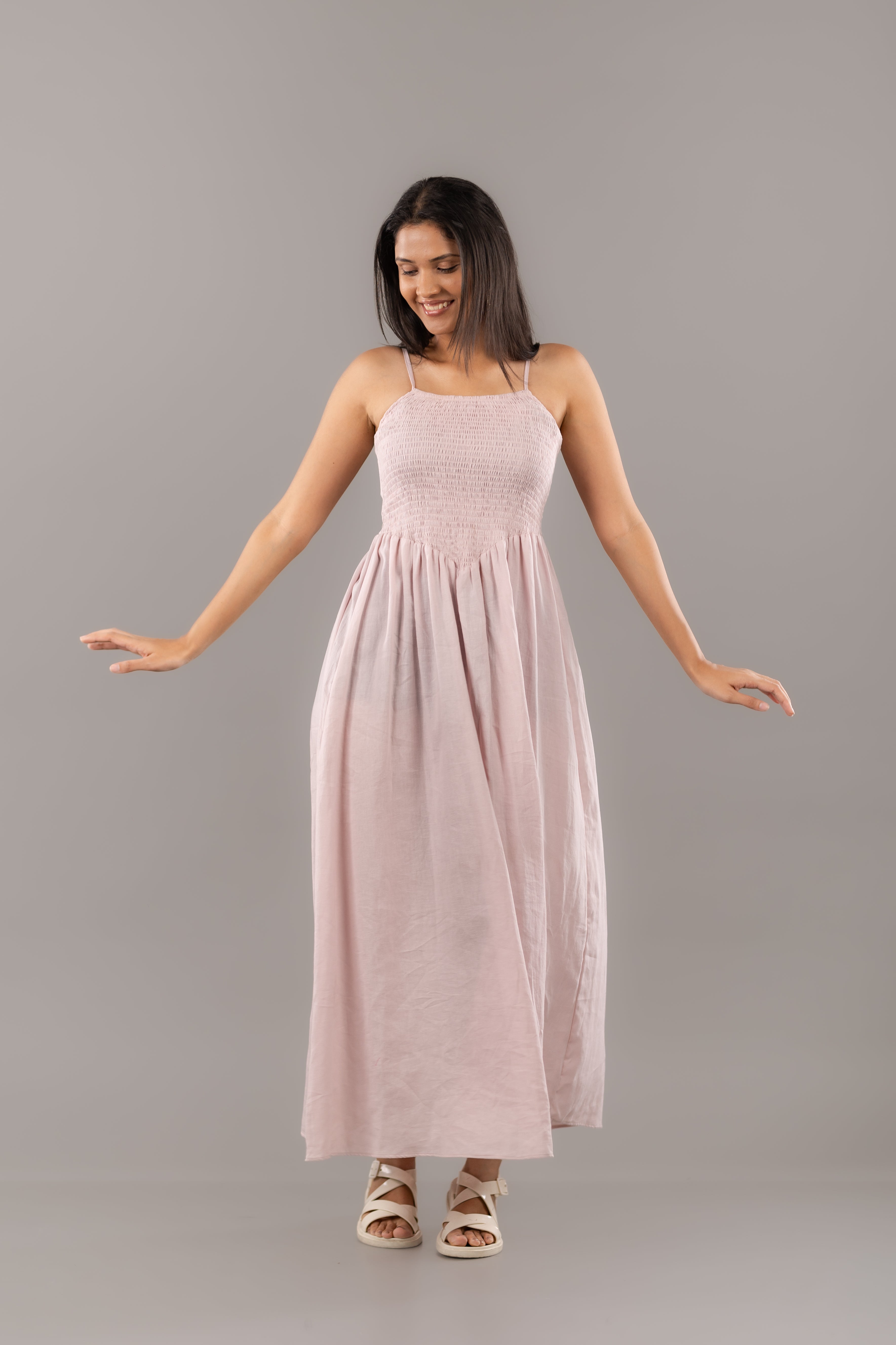 Dusty Pink Spaghetti Strap Smocked Flowy Maxi