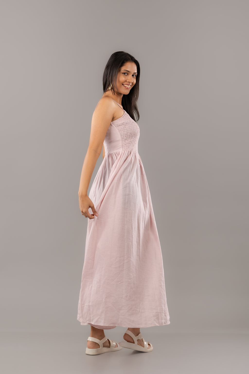 Dusty Pink Spaghetti Strap Smocked Flowy Maxi