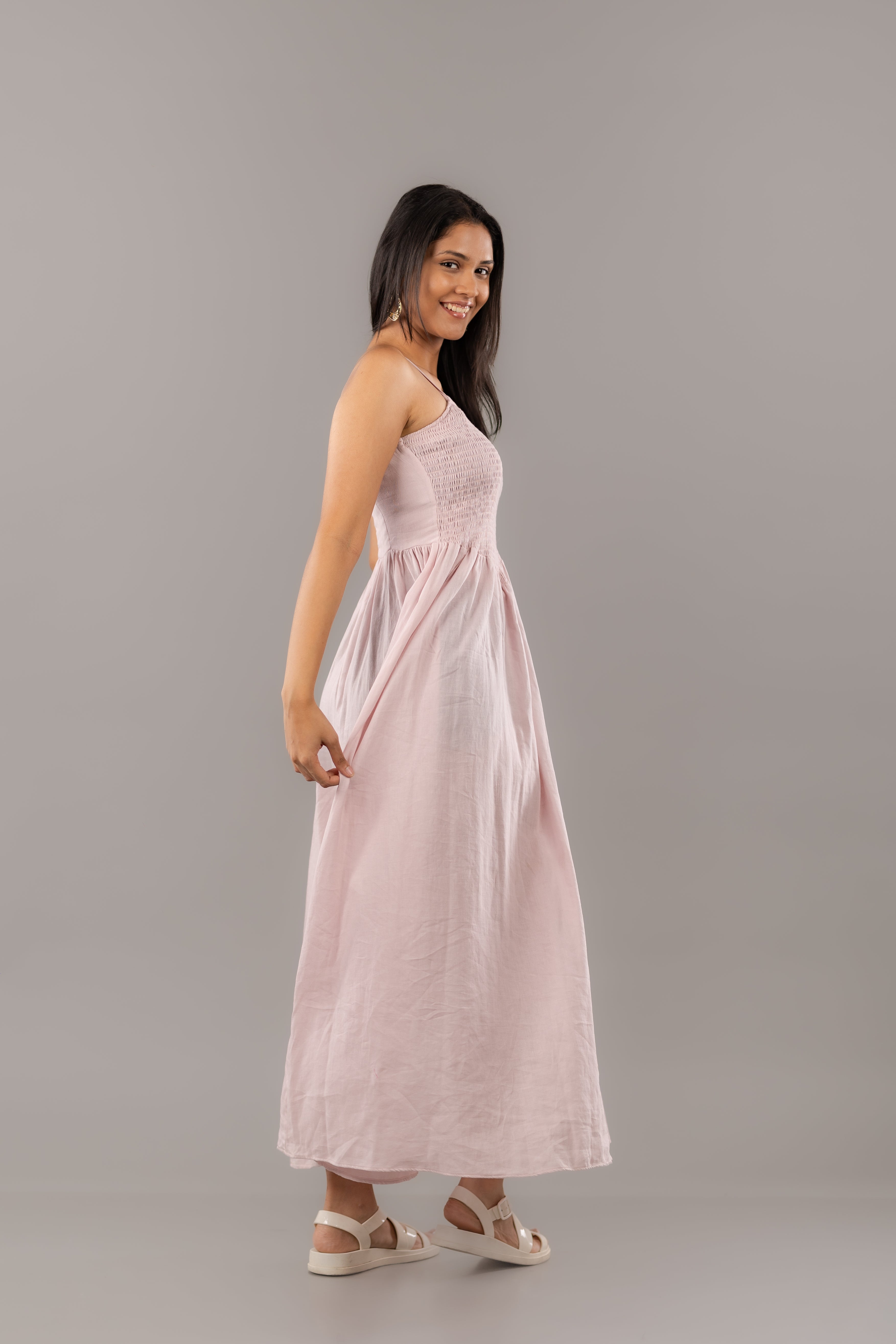 Dusty Pink Spaghetti Strap Smocked Flowy Maxi