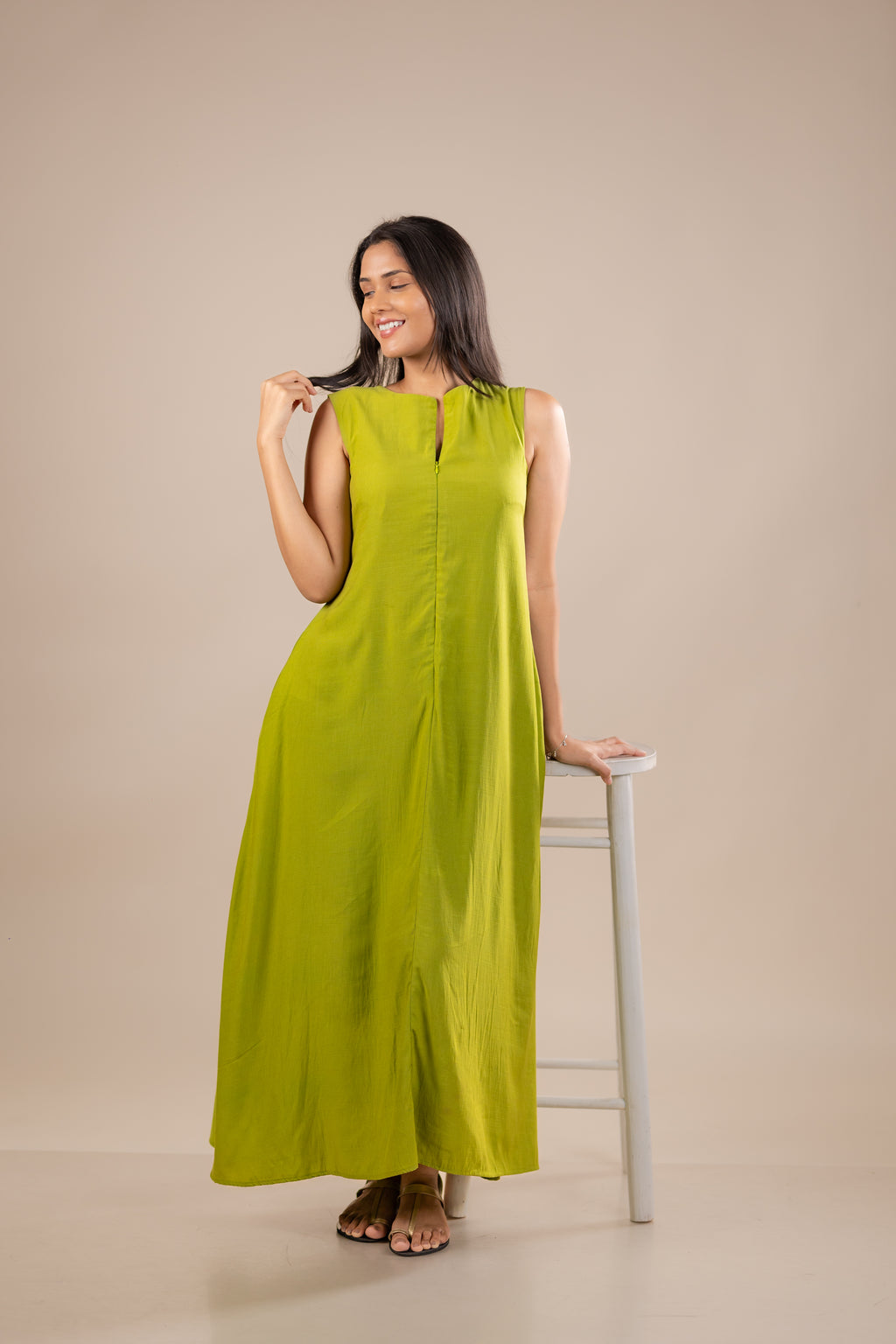 Zip-Front Sleeveless Maxi Dress