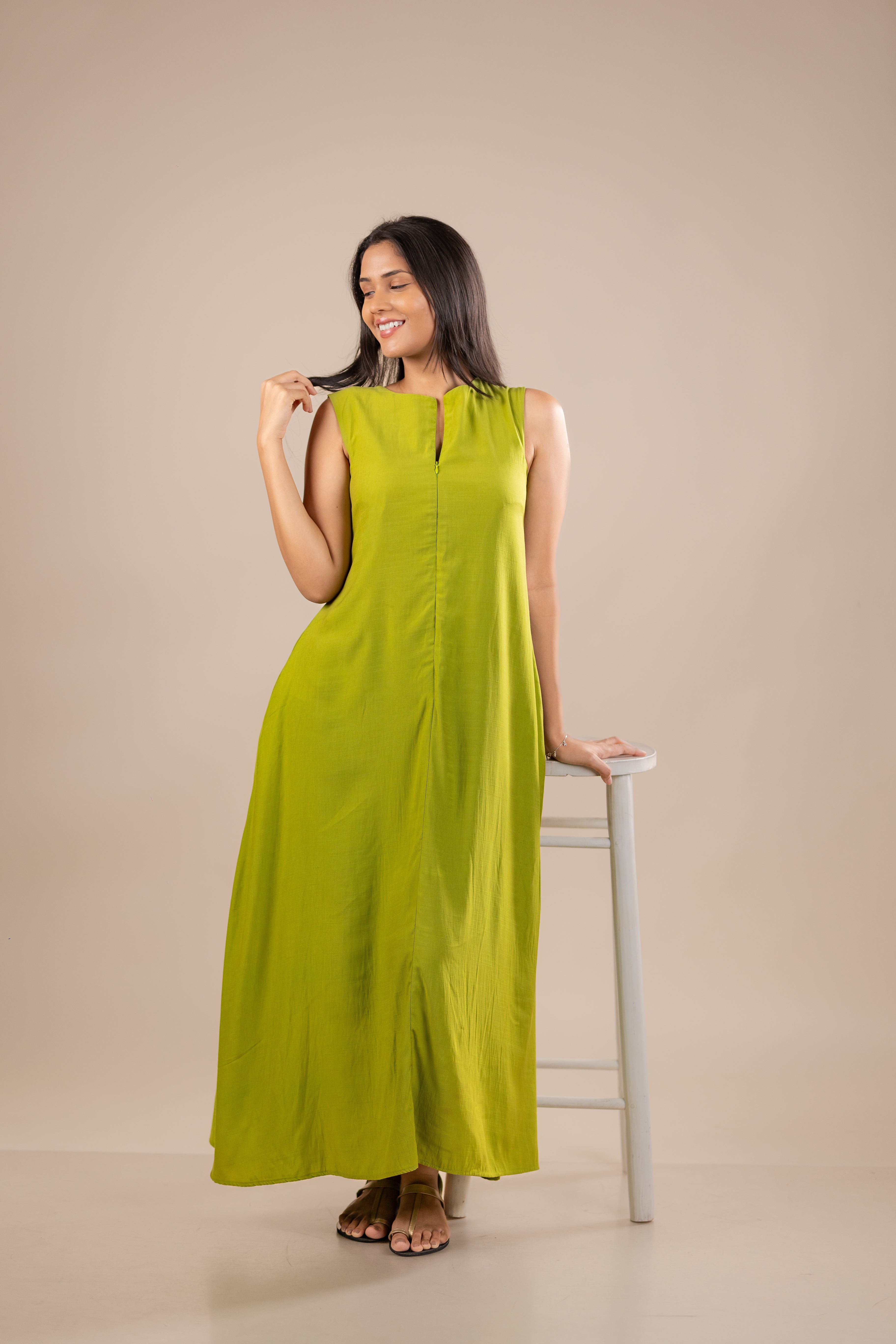 Zip-Front Sleeveless Maxi Dress