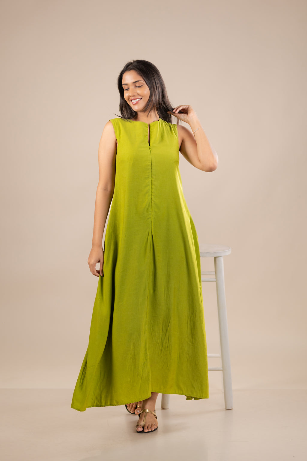 Zip-Front Sleeveless Maxi Dress
