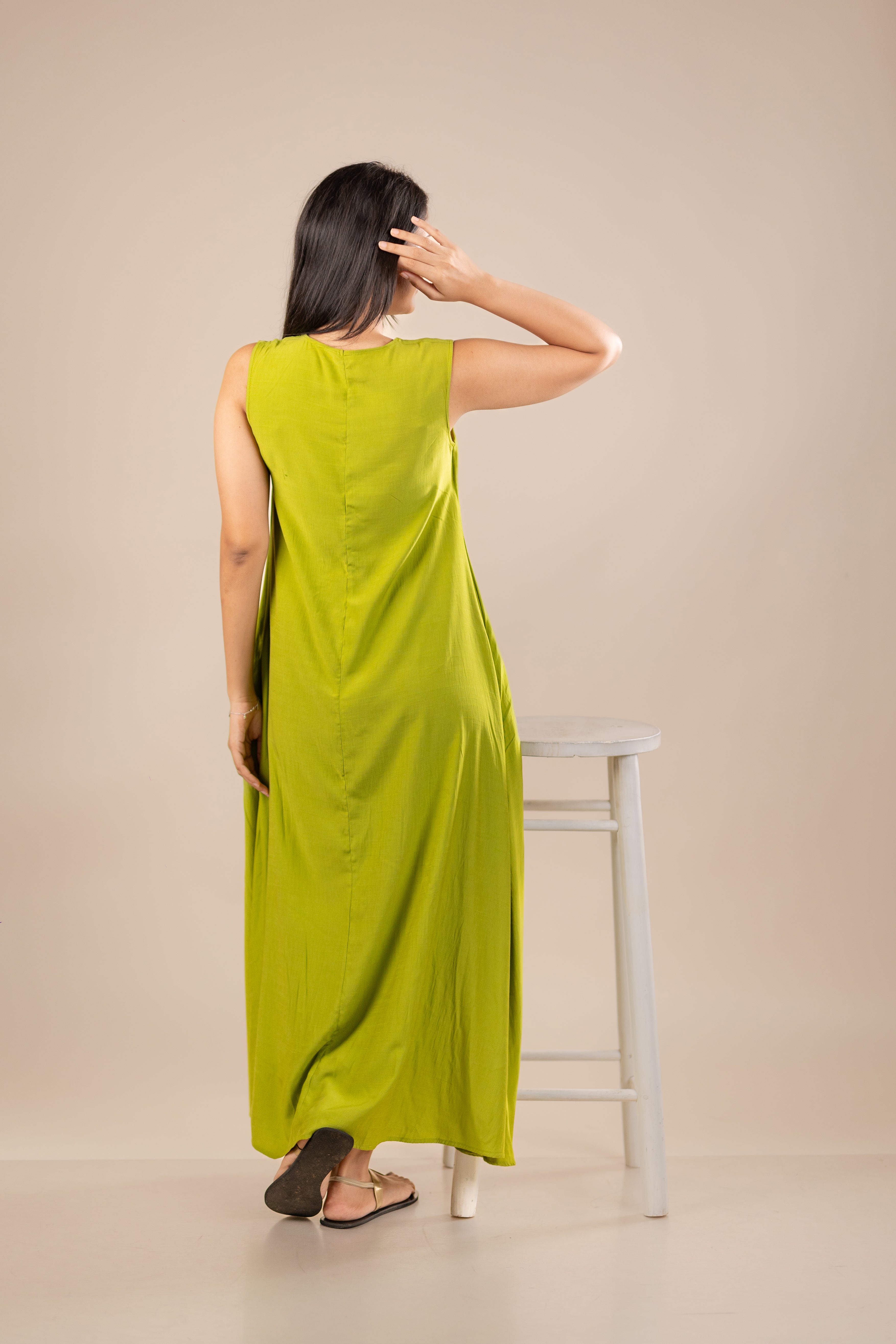 Zip-Front Sleeveless Maxi Dress