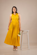 Collared Midi Dress with Pleated Waist