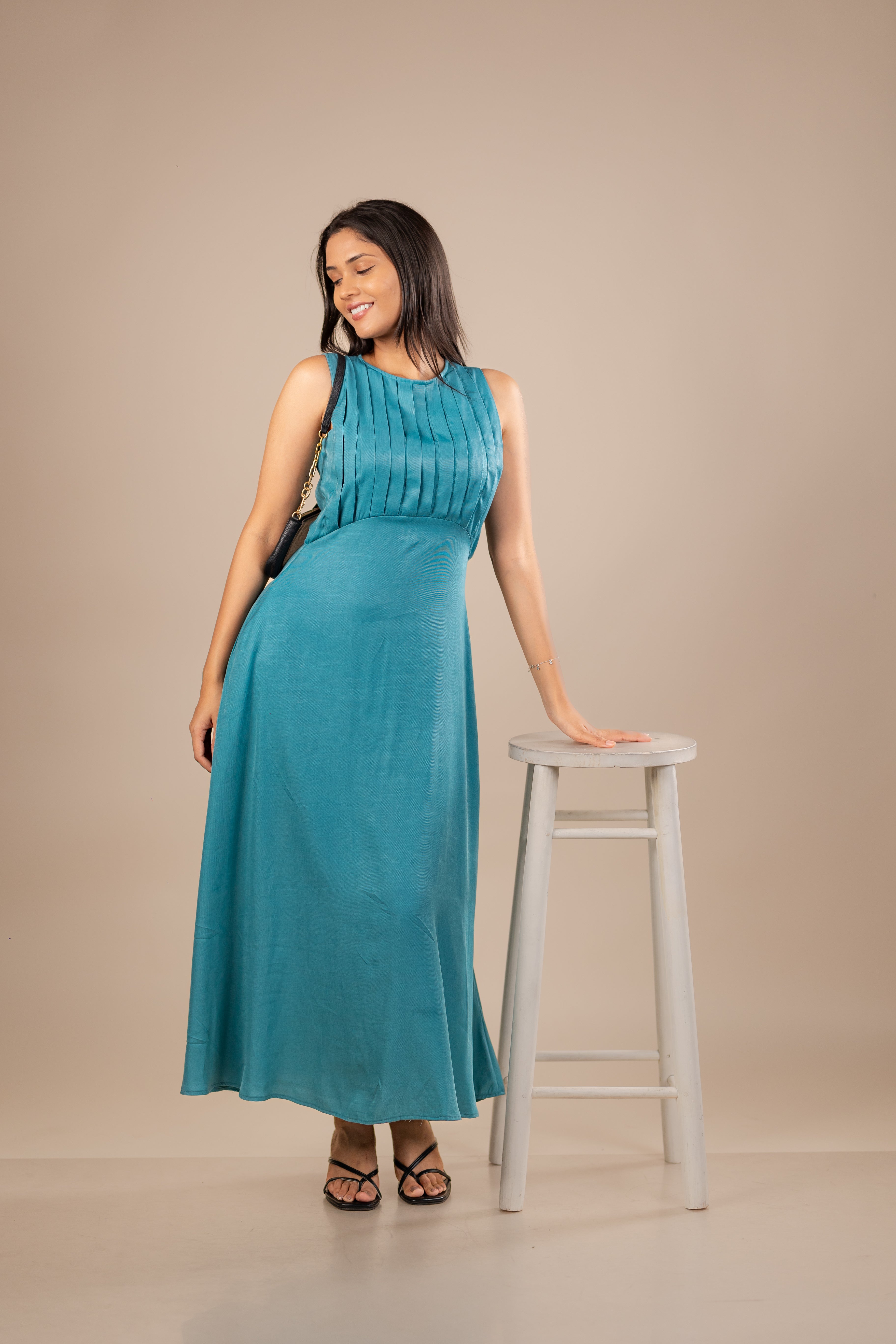 Sleeveless Pleated Maxi Dress
