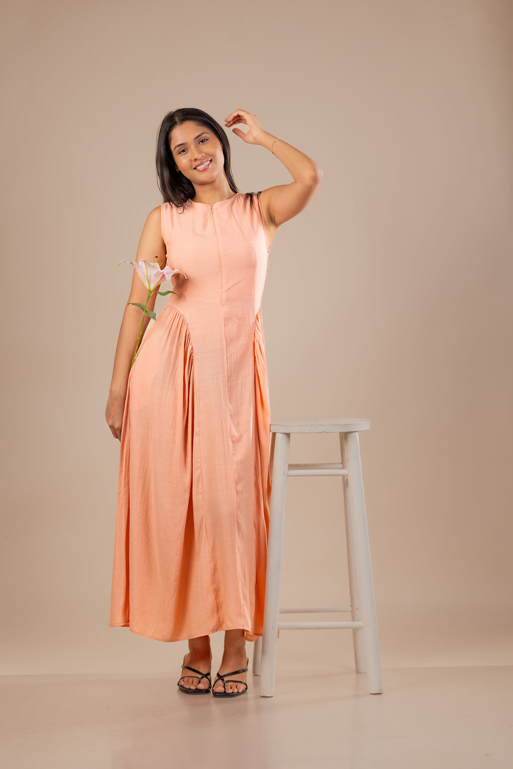 Peach Waist Accentuated Dress