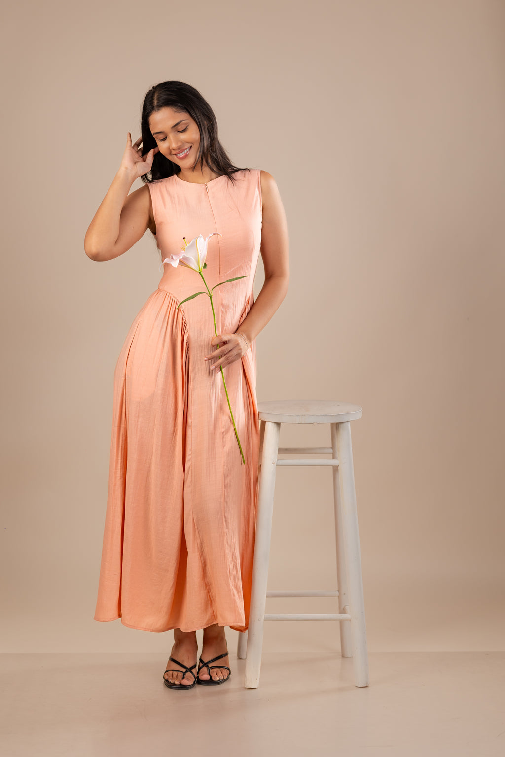 Peach Waist Accentuated Dress