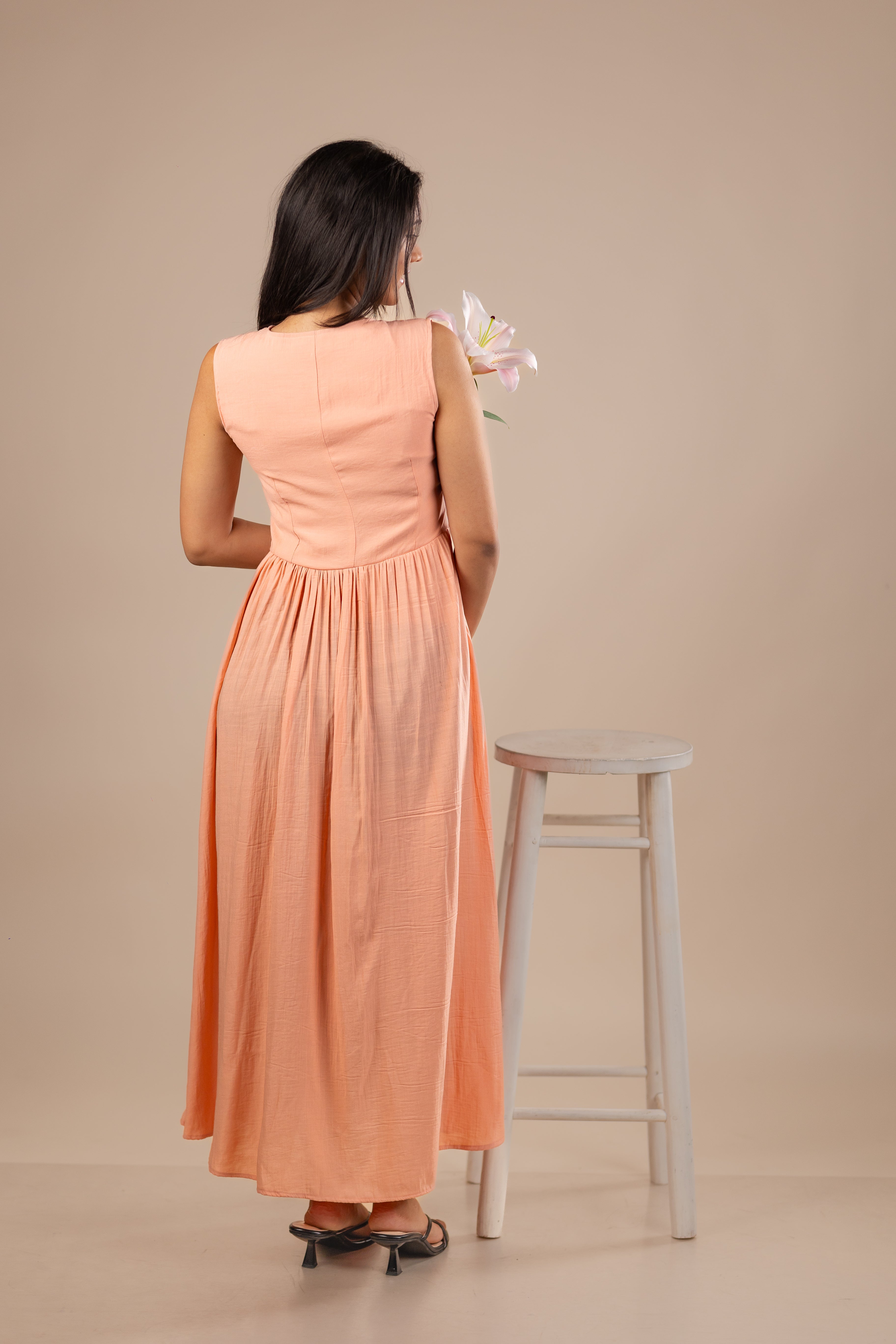 Peach Waist Accentuated Dress