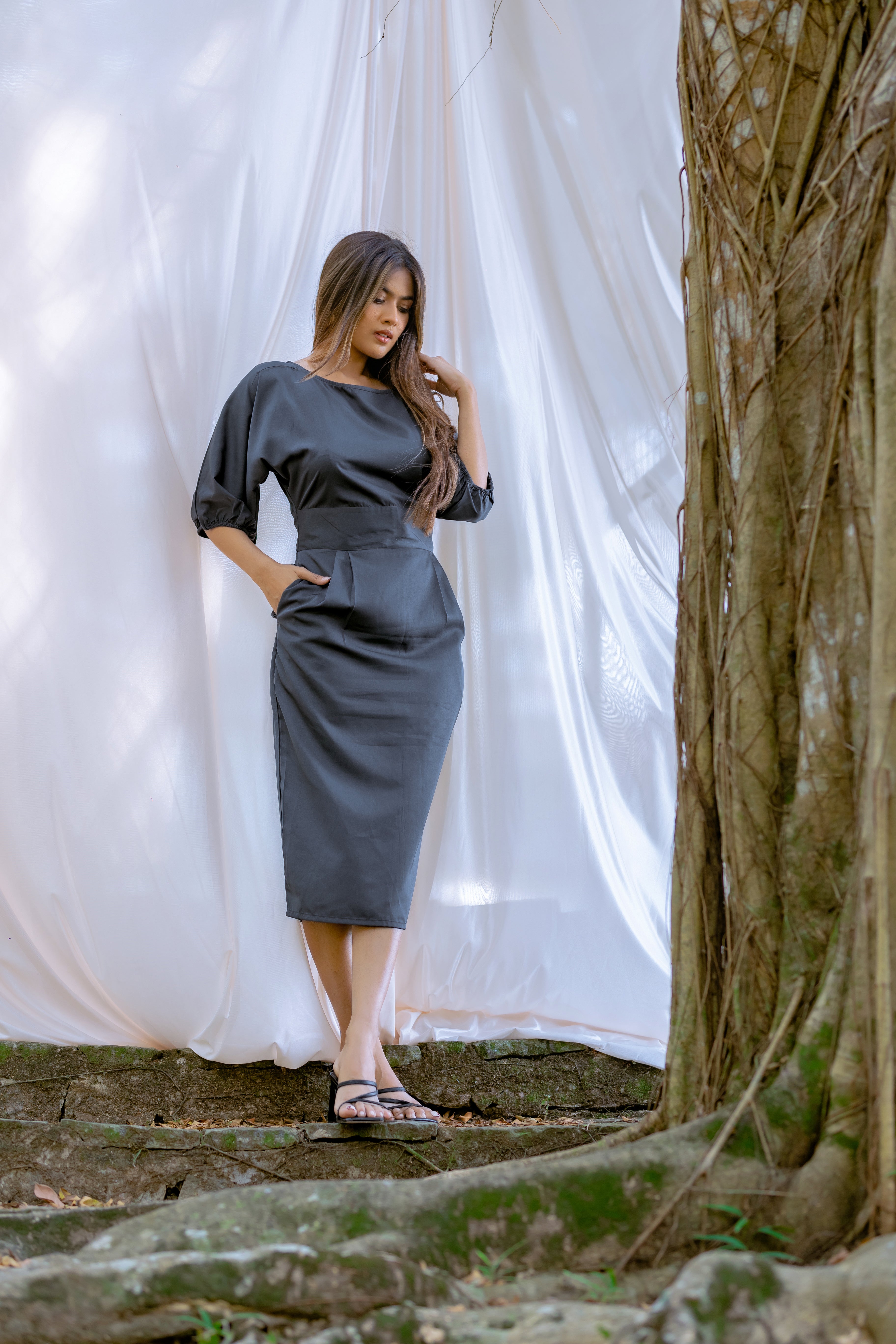 Puff Sleeve Empire Waist Midi Dress – Muse Ceylon