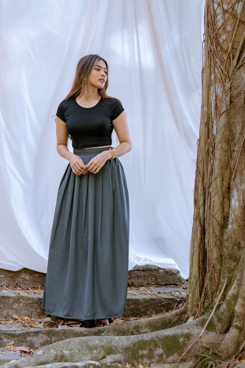 Cap Sleeve Fitted Crop Top- Black