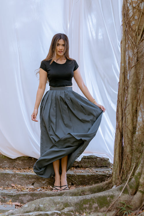 Cap Sleeve Fitted Crop Top- Black