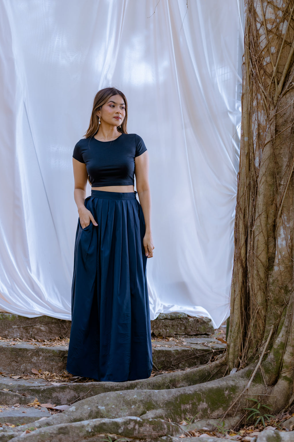 High-Rise Pleated Maxi Skirt - Grey