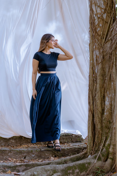 High-Rise Pleated Maxi Skirt - Grey