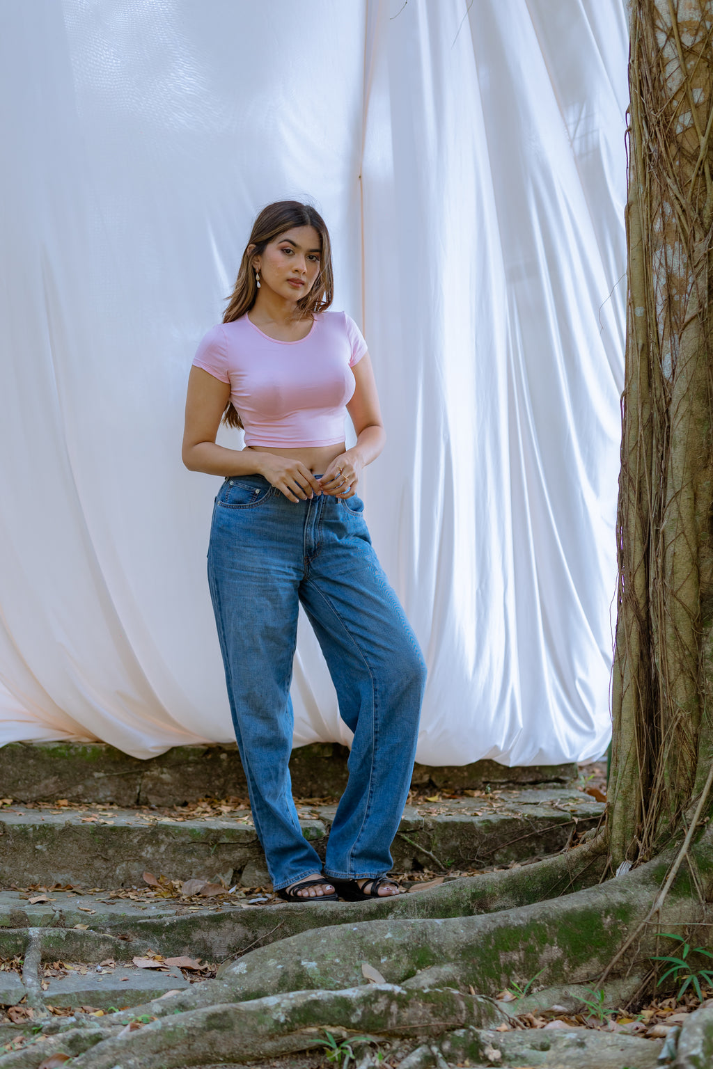Cap Sleeve Fitted Crop Top- Light Pink