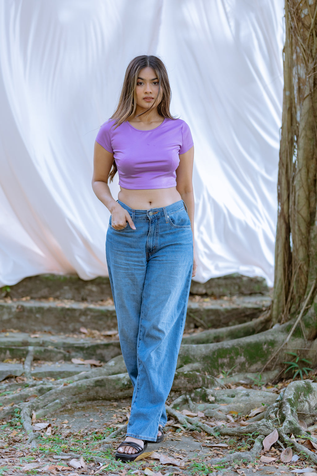 Cap Sleeve Fitted Crop Top- Lavender