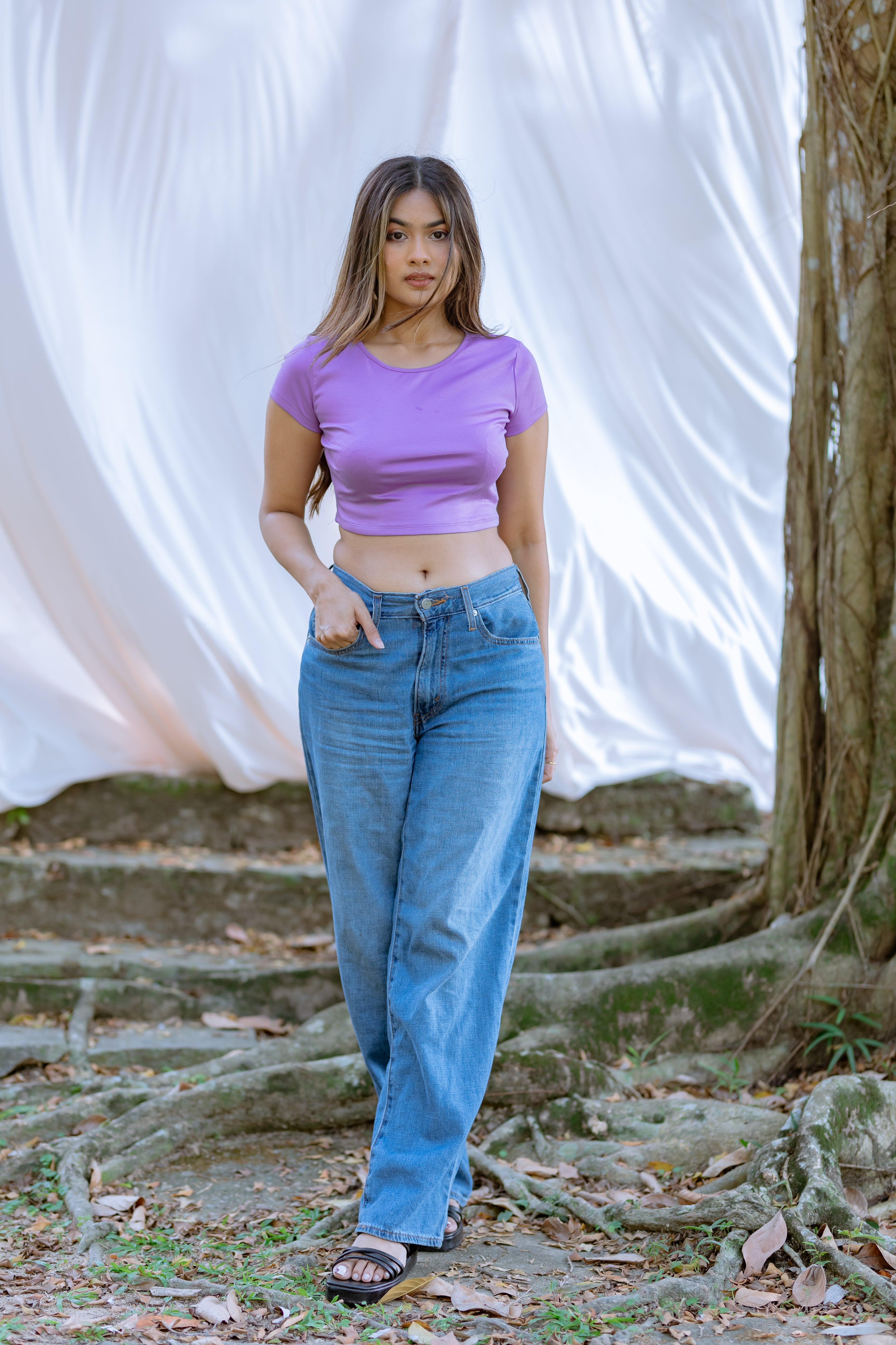 Cap Sleeve Fitted Crop Top- Lavender