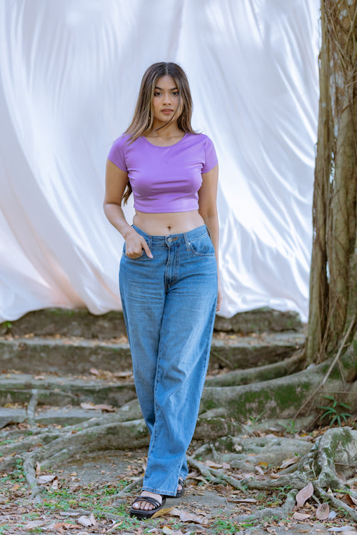 Cap Sleeve Fitted Crop Top- Lavender