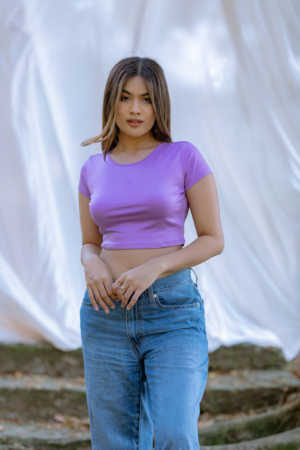 Cap Sleeve Fitted Crop Top- Lavender