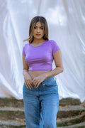 Cap Sleeve Fitted Crop Top- Lavender