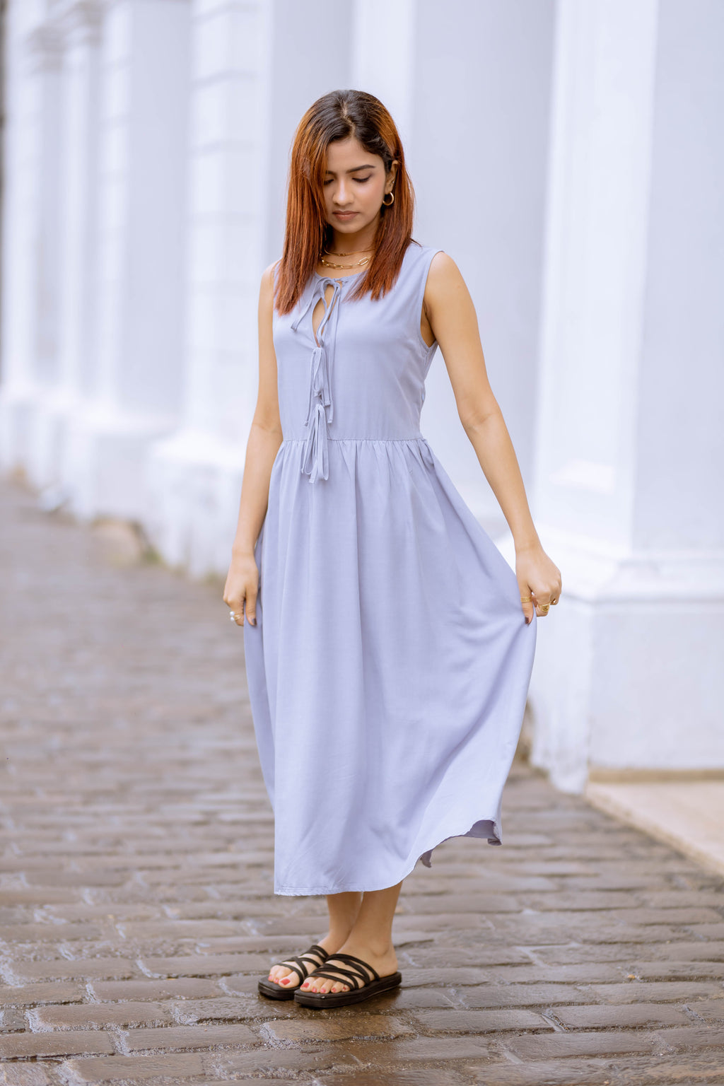 Lilac Grace Tie Front Midi Dress