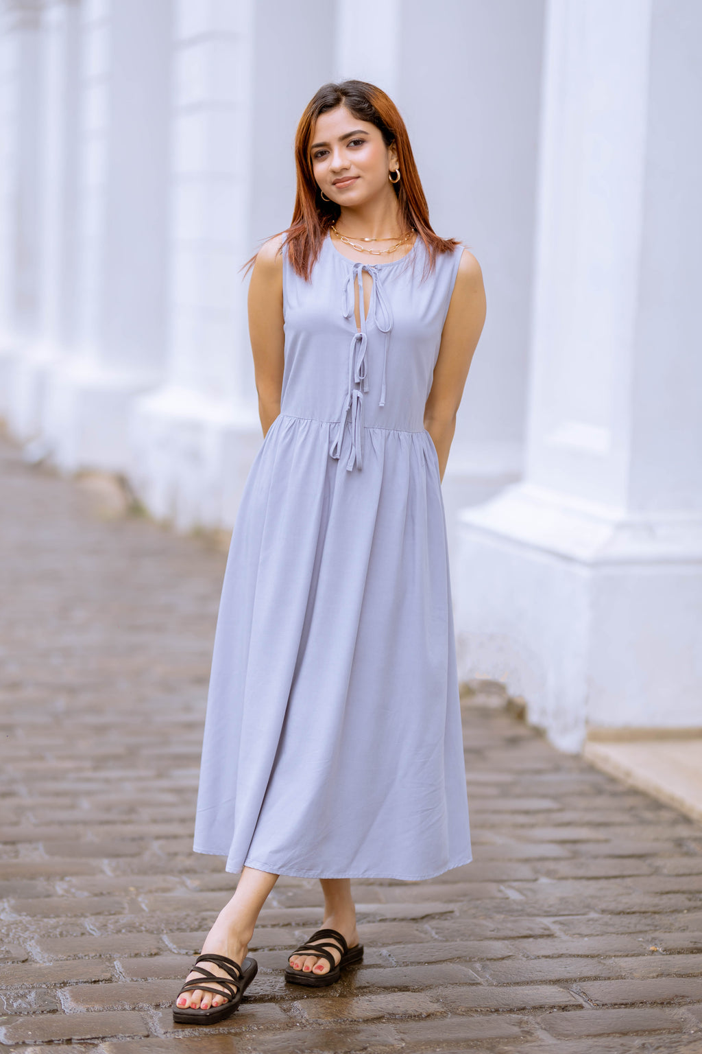 Lilac Grace Tie Front Midi Dress