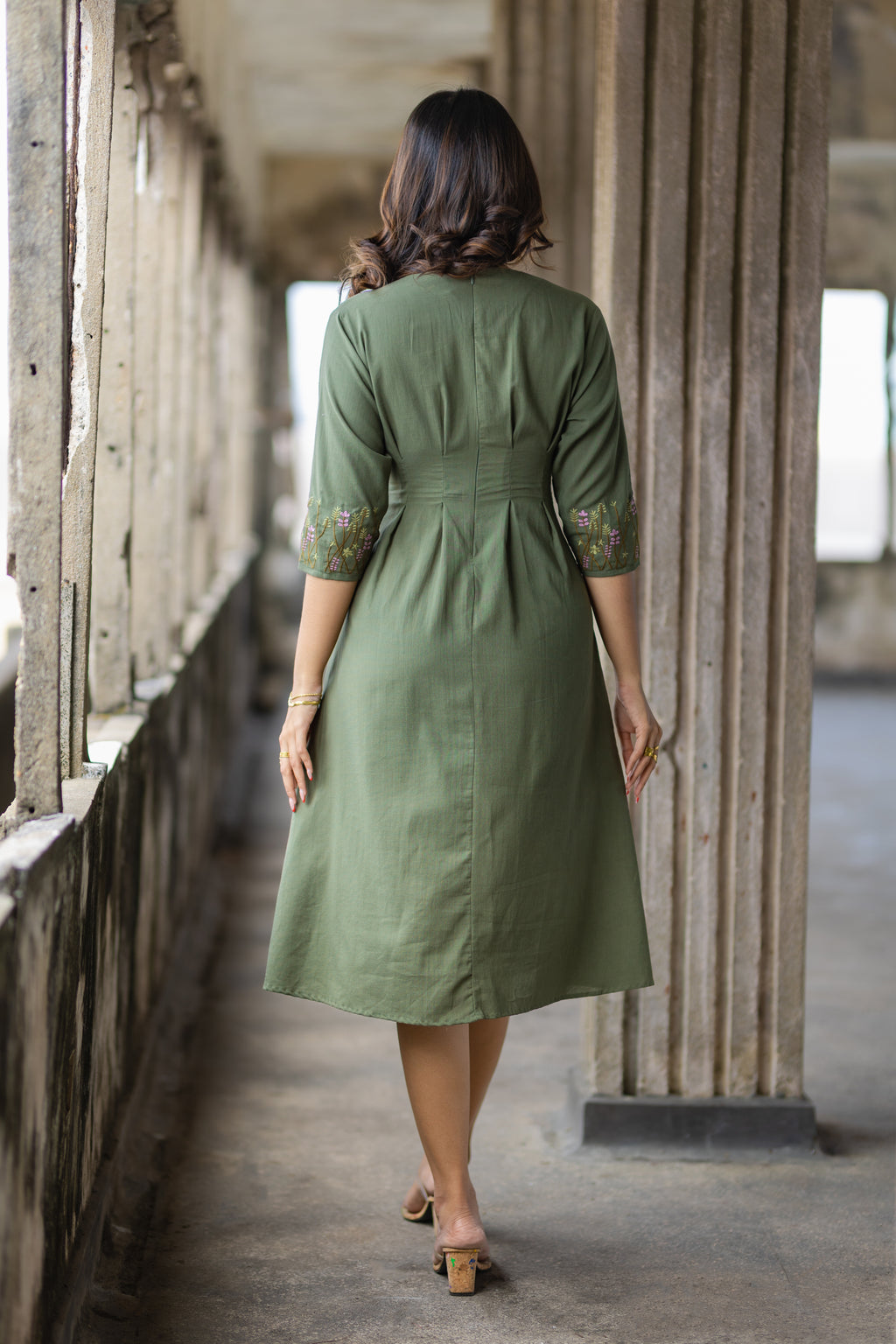 Linen Embroidered Midi Dress