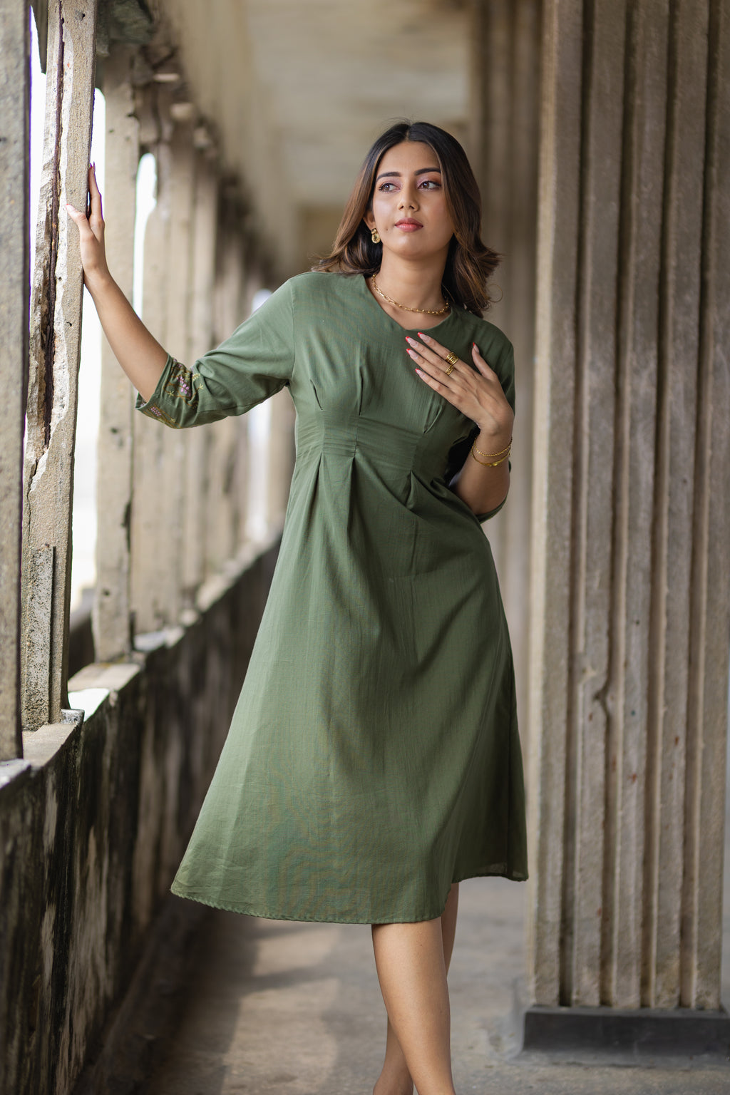 Linen Embroidered Midi Dress