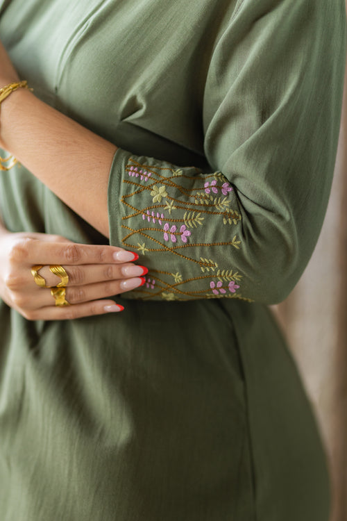 Linen Embroidered Midi Dress