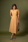 Camel Puff-Sleeve Midi