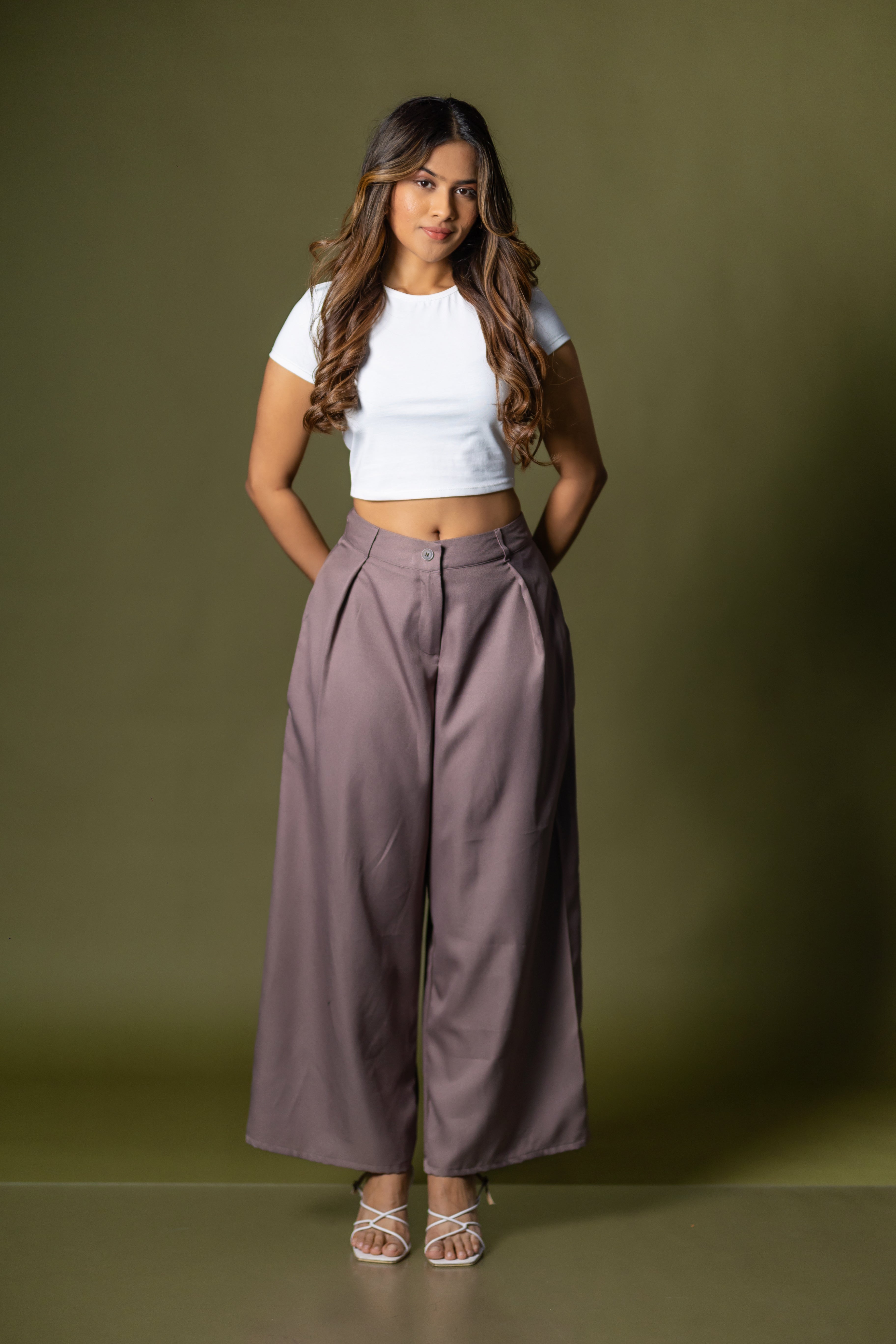 Tailored wide leg pant- burgundy wine