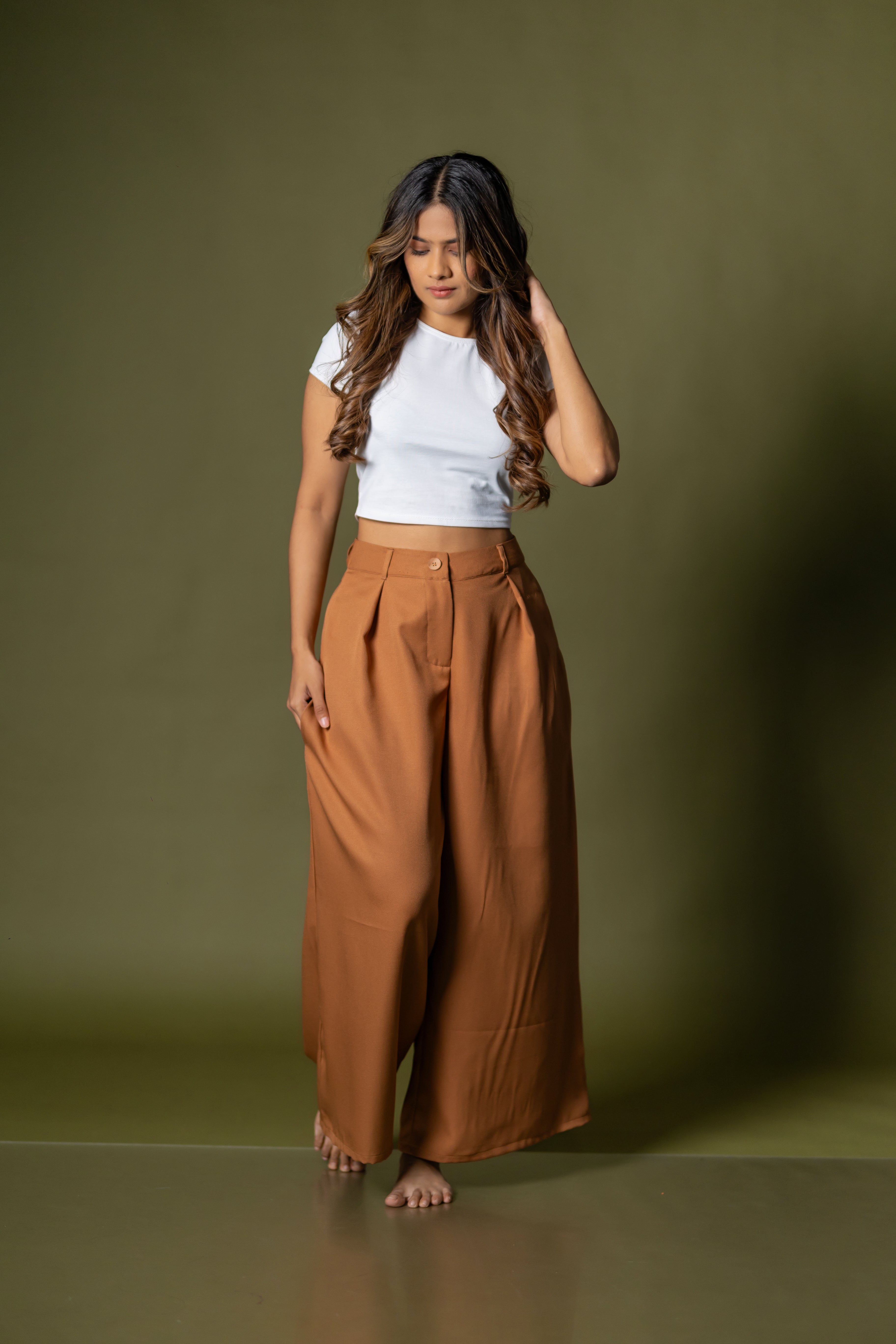 Tailored wide leg pant- Mahogany