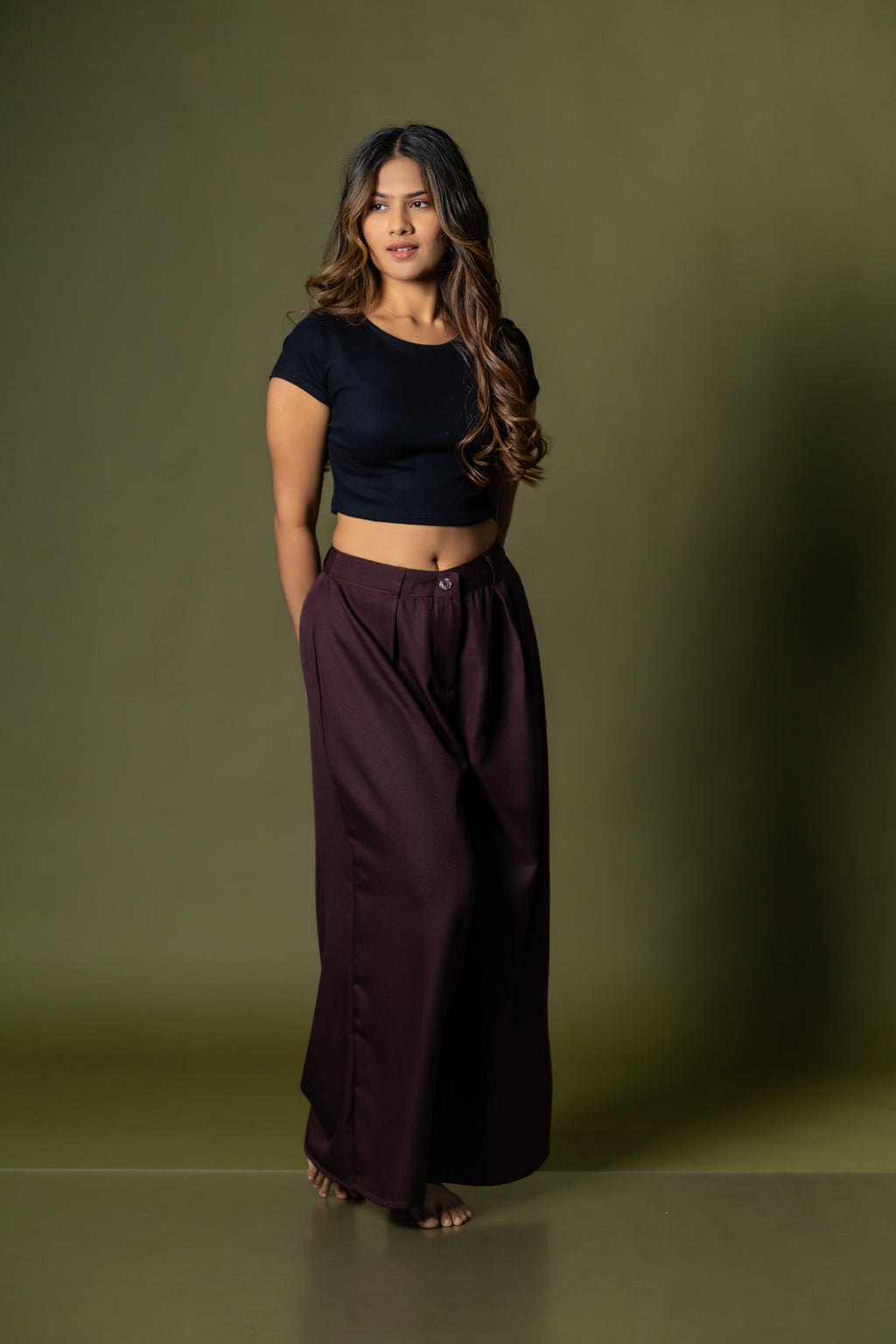 Tailored wide leg pant- Merlot