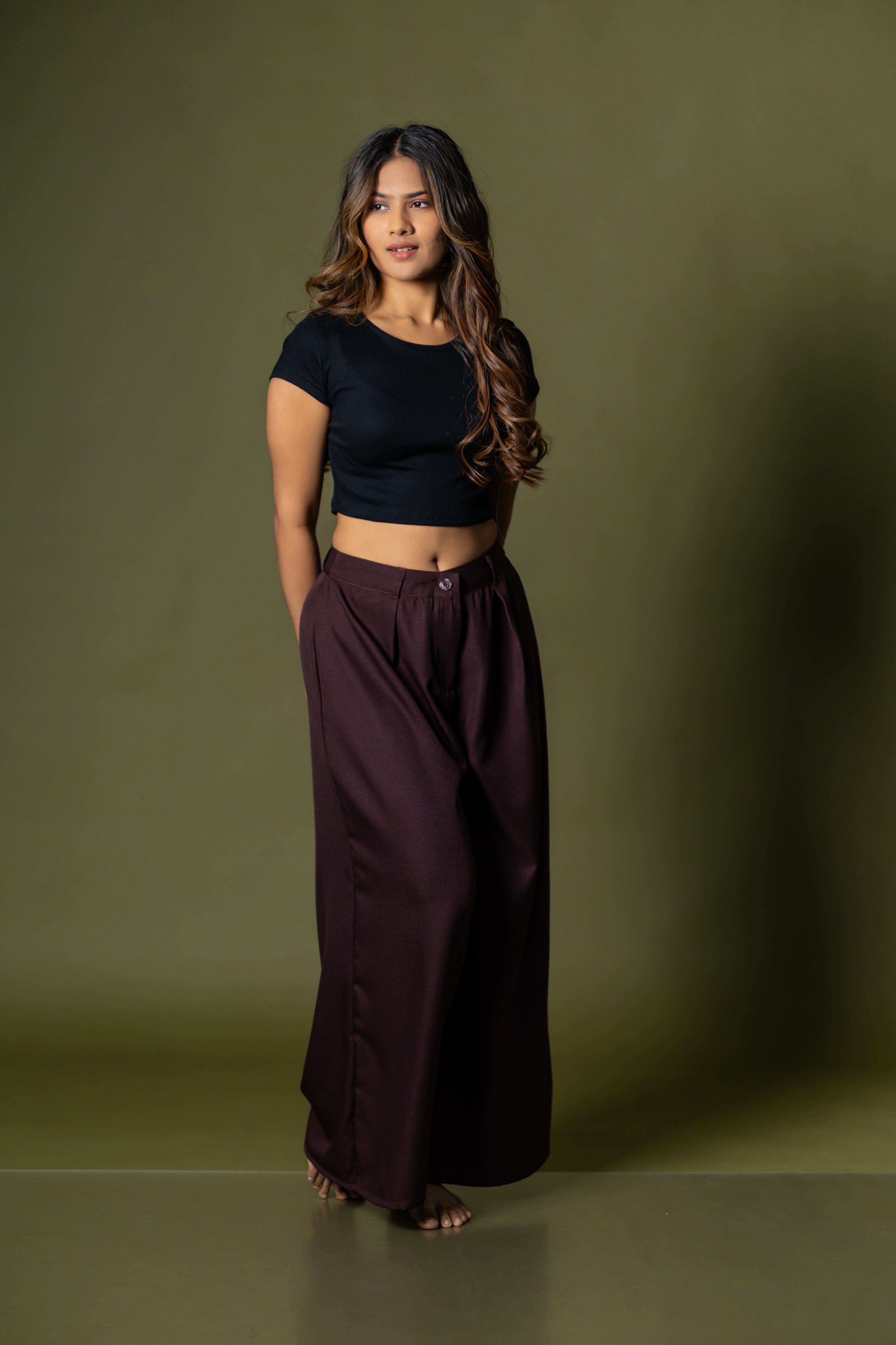 Tailored wide leg pant- Merlot